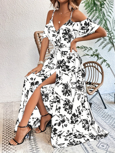 Courtney | Elegante Bloemenprint Maxi Jurk met Koude Schouders
