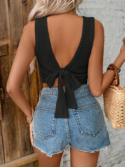 Crissa | Zomerse Crop Top met Open Rug en Strikdetail