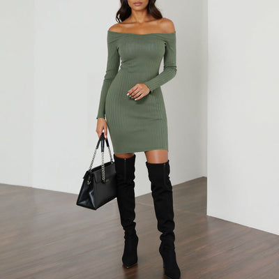 Cynthia | Elegante Off-Shoulder Ribbed Jurk