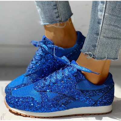 Dames sneakers met glitters – Mesh inzetstukken en vetersluiting