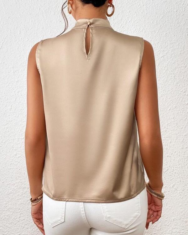 Dames mouwloze satijnen top – Gekruiste halslijn met keyhole detail
