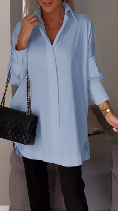 Oversized damesblouse met lange mouwen – Klassiek kraagmodel en verborgen knopen