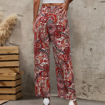 Airy trousers with paisley print – Elastic waistband and straight legs