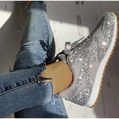 Dames sneakers met glitters – Mesh inzetstukken en vetersluiting