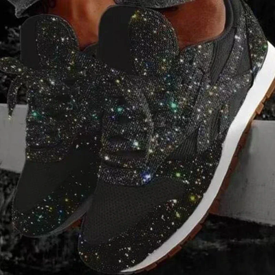 Dames sneakers met glitters – Mesh inzetstukken en vetersluiting