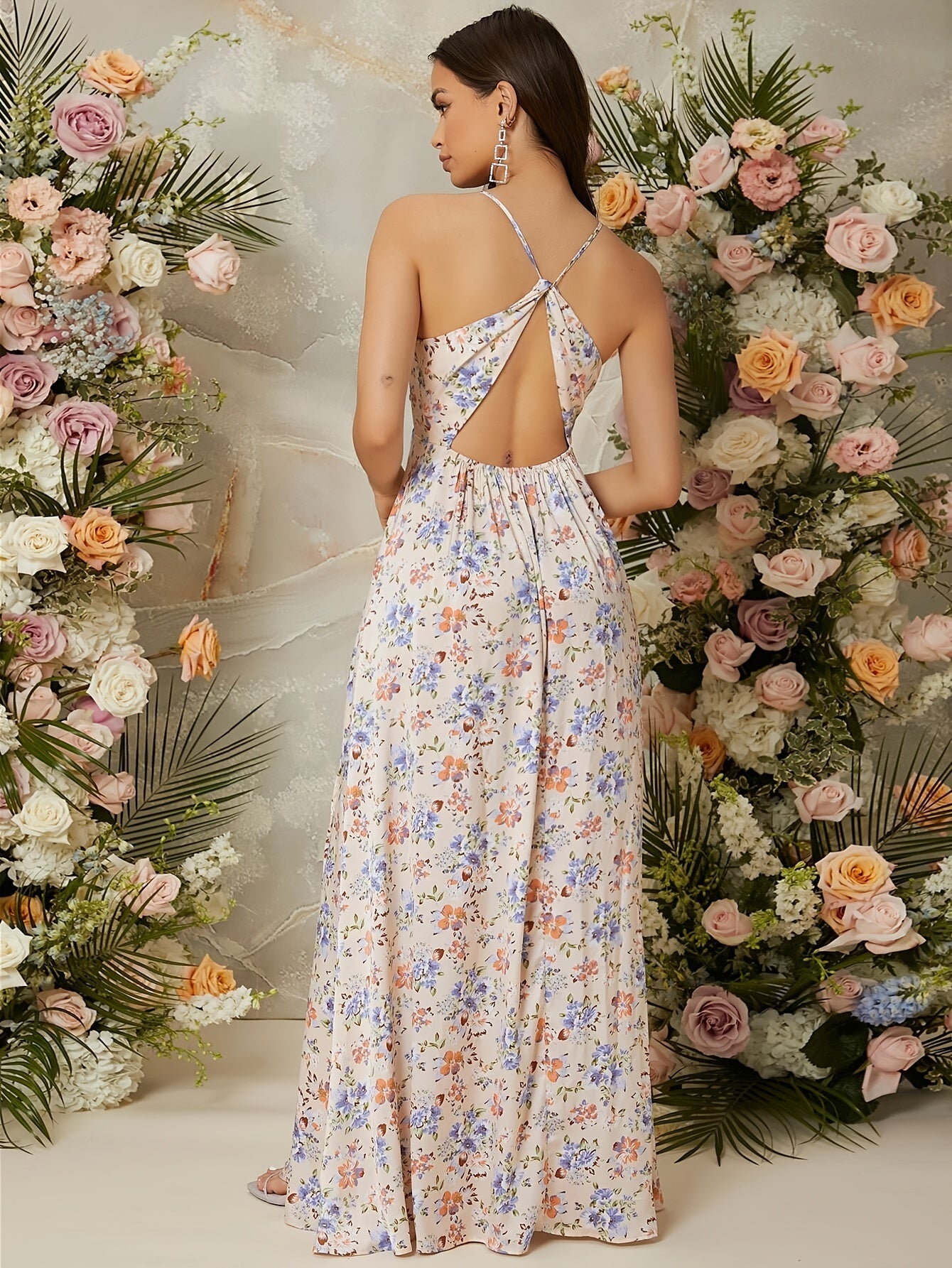 Dalett | Elegant V-Hals Bloemenprint Maxi Jurk