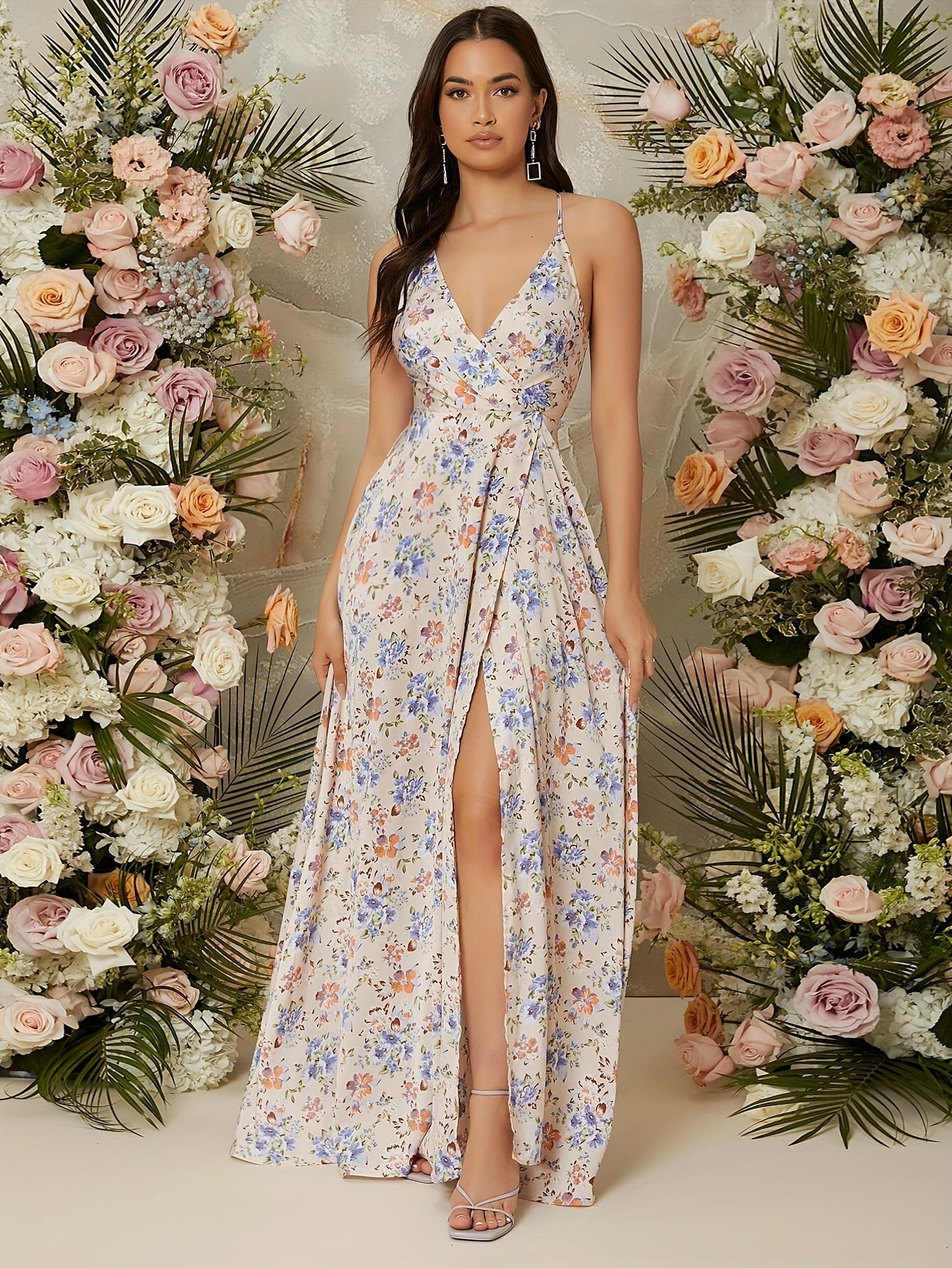 Dalett | Elegant V-Hals Bloemenprint Maxi Jurk