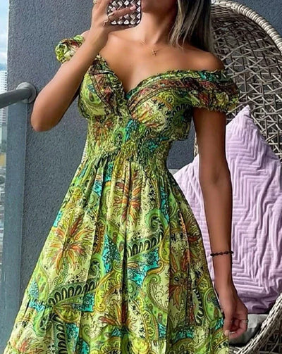 Lorena - Bedrukte Zomerjurk met Korte Mouwen