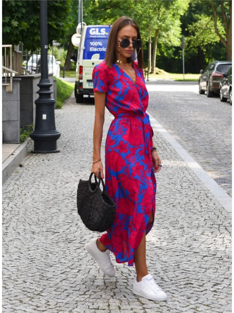 Talia - casual bedrukte jurk met split