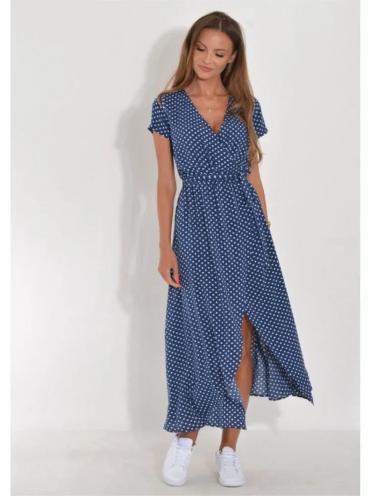 Talia - casual bedrukte jurk met split