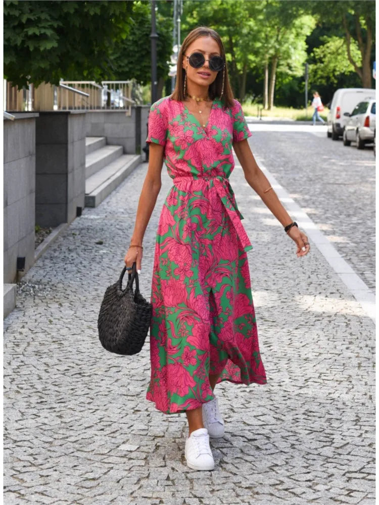 Talia - casual bedrukte jurk met split