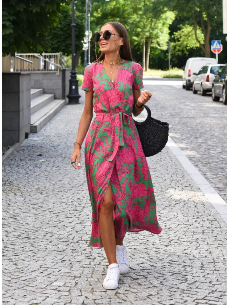 Talia - casual bedrukte jurk met split