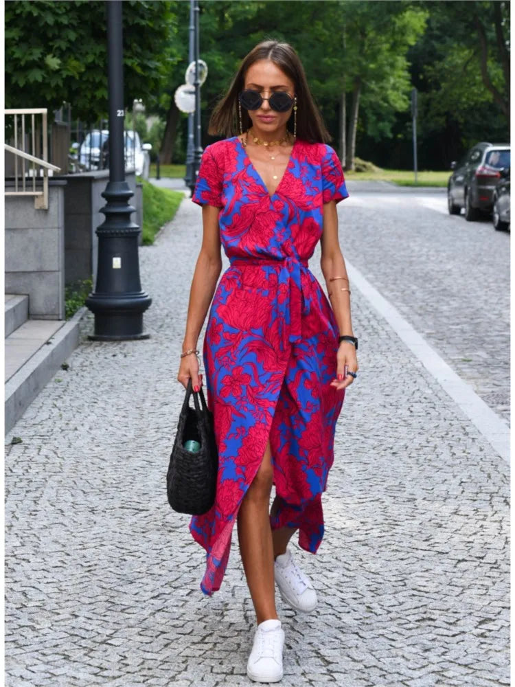 Talia - casual bedrukte jurk met split