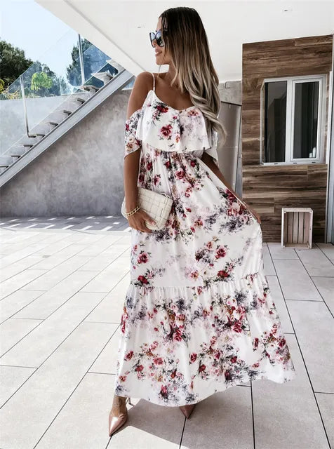 Rosemary - bloemige off-shoulder maxi jurk