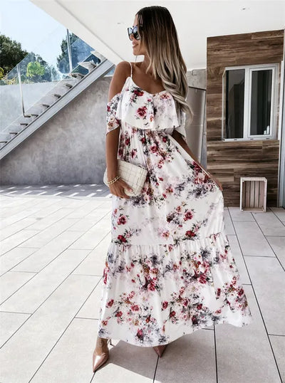 Rosemary - bloemige off-shoulder maxi jurk