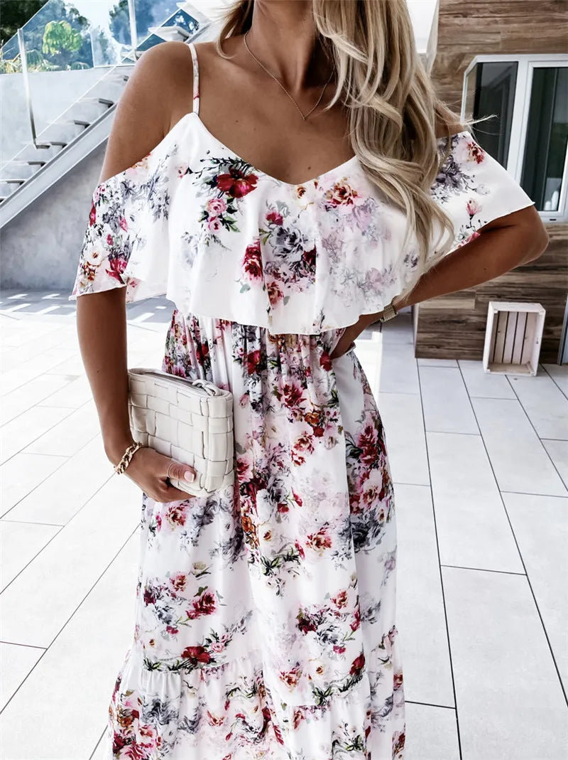 Rosemary - bloemige off-shoulder maxi jurk