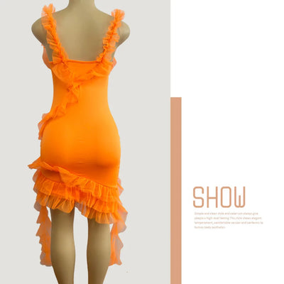 Autumn - Oranje kanten jurk met één schouder