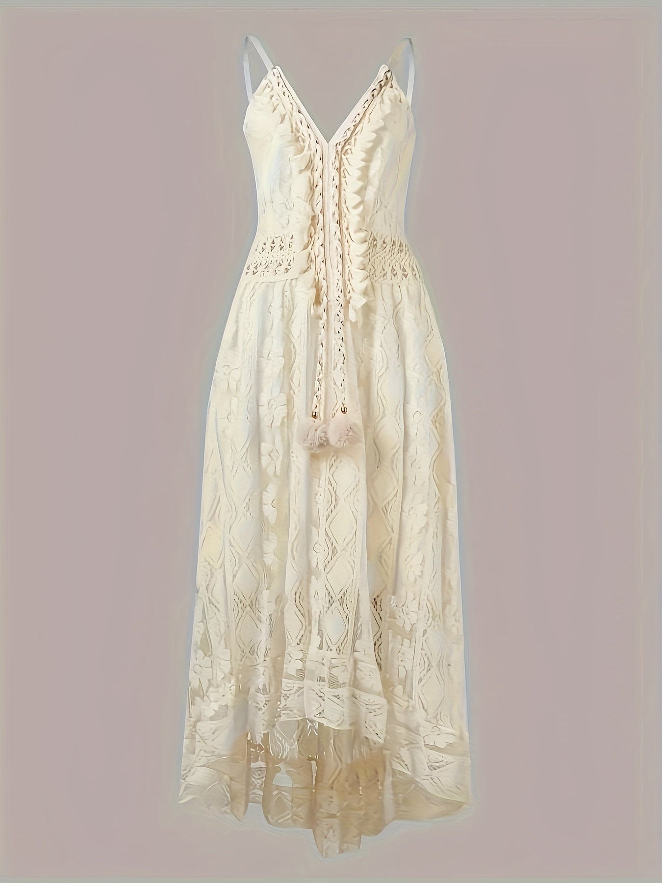 Danique | Elegante Kant Maxi Jurk met V-Hals en Flowy Zoom