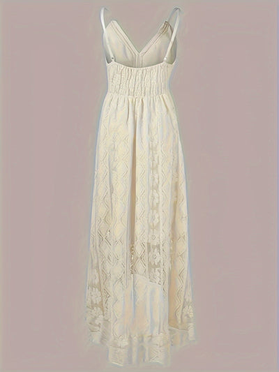 Danique | Elegante Kant Maxi Jurk met V-Hals en Flowy Zoom