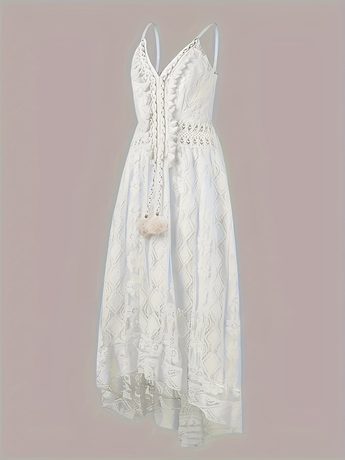 Danique | Elegante Kant Maxi Jurk met V-Hals en Flowy Zoom