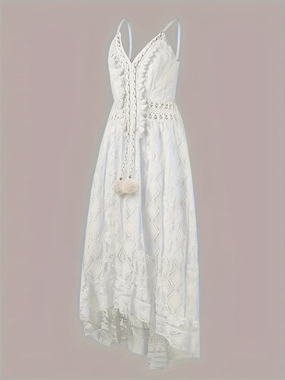 Danique | Elegante Kant Maxi Jurk met V-Hals en Flowy Zoom