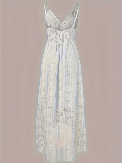 Danique | Elegante Kant Maxi Jurk met V-Hals en Flowy Zoom
