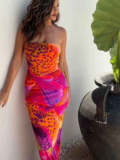 Dayana | Strapless Maxi-Jurk met Kleurrijke Print