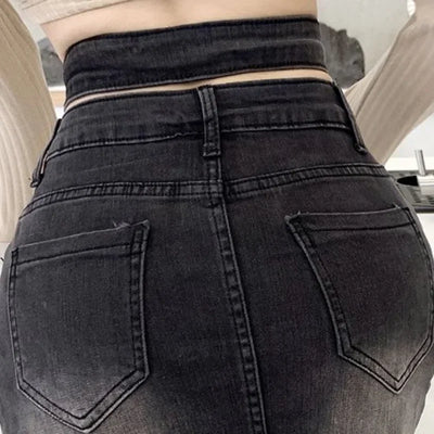 Nori - Moderne denim rok met uitgesneden tailleband
