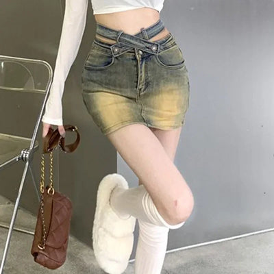 Nori - Moderne denim rok met uitgesneden tailleband