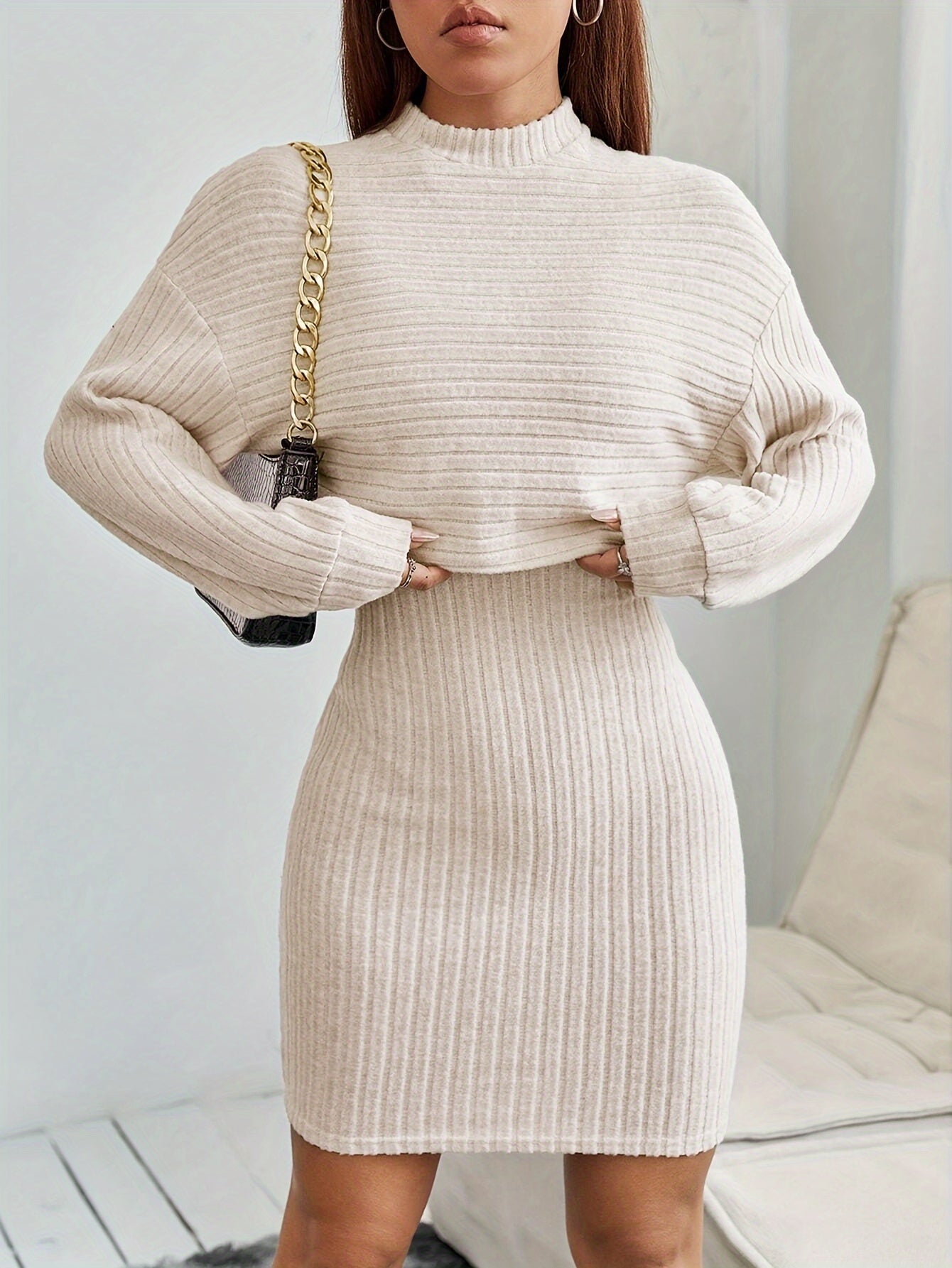Desire | Stijlvolle Rib Gebreide Jurk Set
