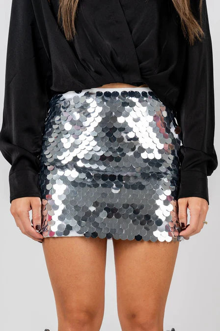 Zilveren disco mini rok