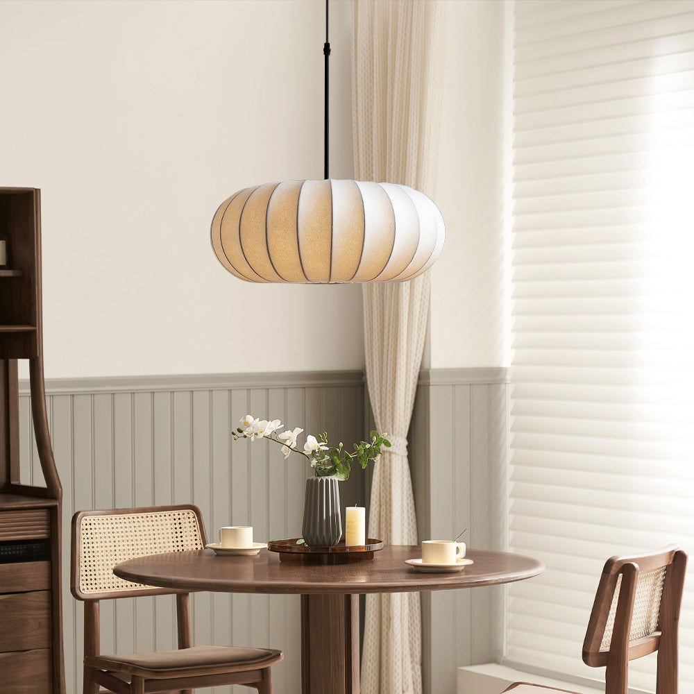 Dinam - Scandi Oval Pendant Light Fabric Shade Dining Lamp