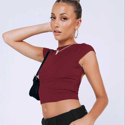 Elaine | Trendy Backless Crop Top with Short Sleeves