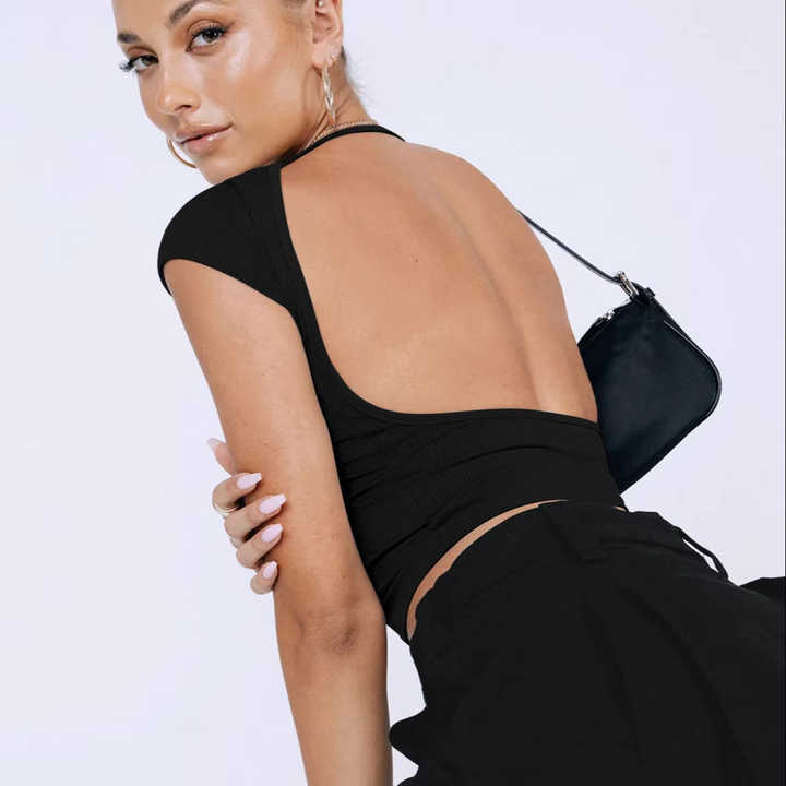 Elaine | Trendy Backless Crop Top with Short Sleeves