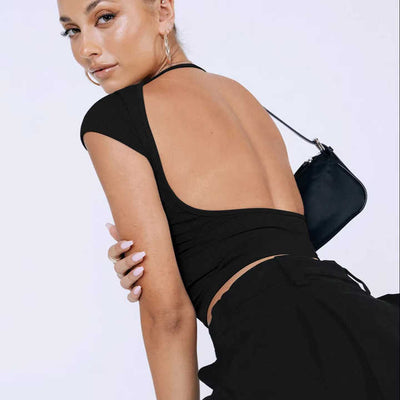 Elaine | Trendy Backless Crop Top with Short Sleeves
