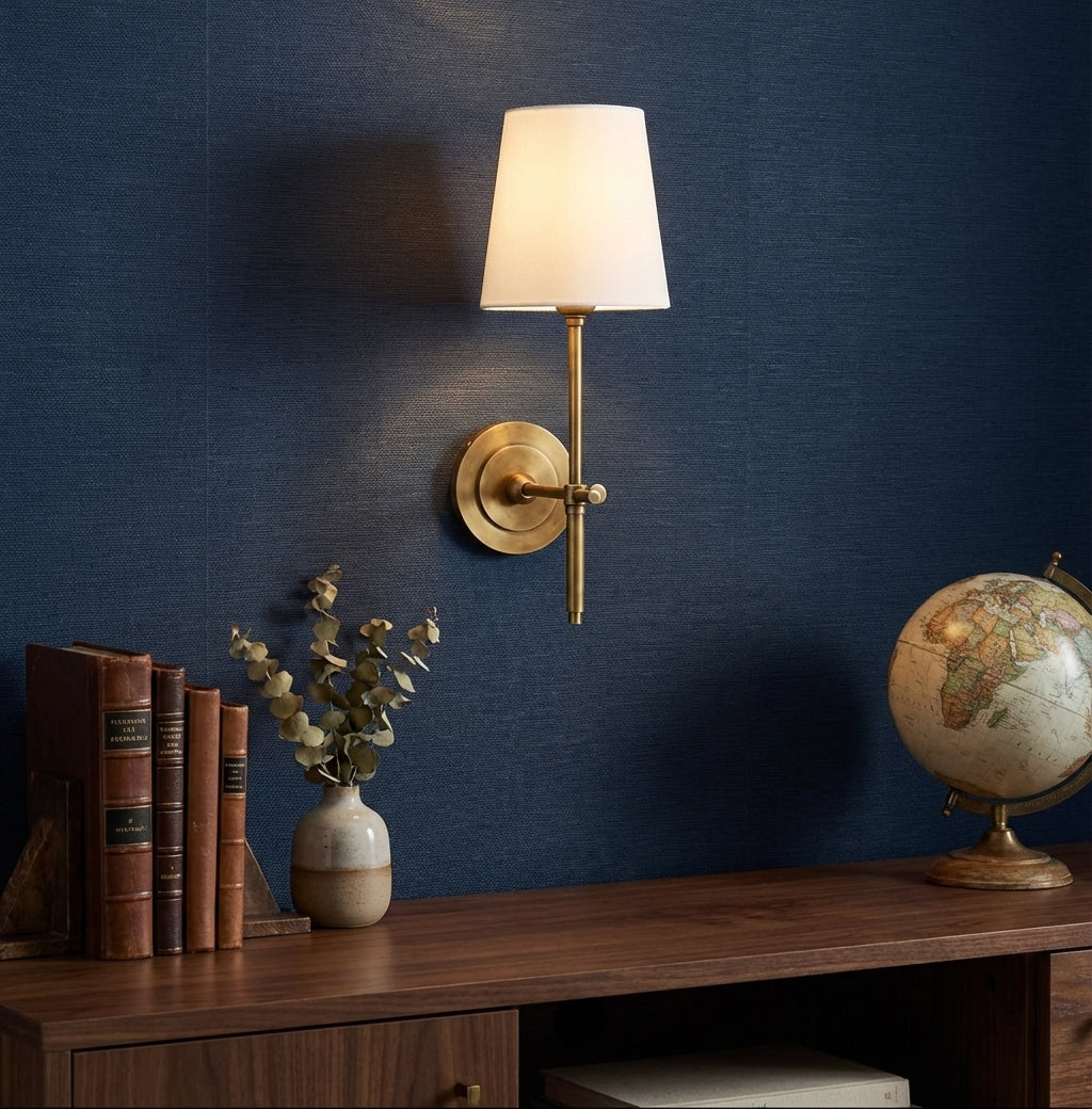 Belarion - Brass Fabric Tapered Shade Wall Sconce