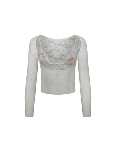 Geralindea - Elegant Sheer Lace Top with Floral Pattern