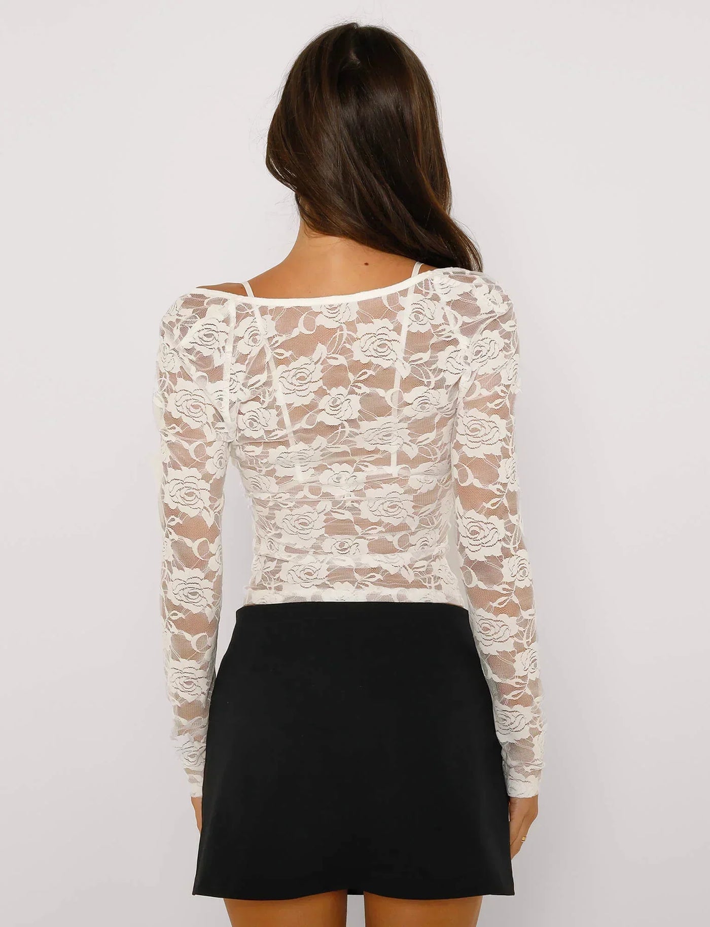 Geralindea - Elegant Sheer Lace Top with Floral Pattern