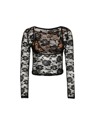 Geralindea - Elegant Sheer Lace Top with Floral Pattern