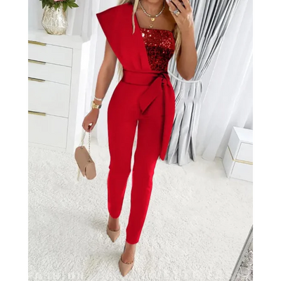 Giorgia - Elegant Glitter Jumpsuit with Bow Detail