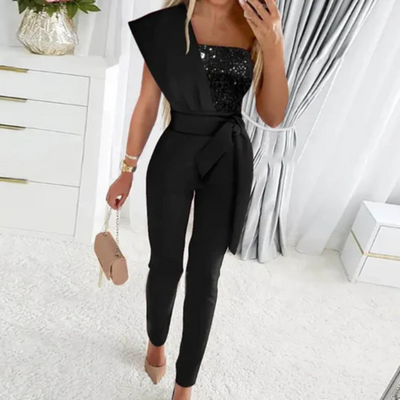 Giorgia - Elegant Glitter Jumpsuit with Bow Detail