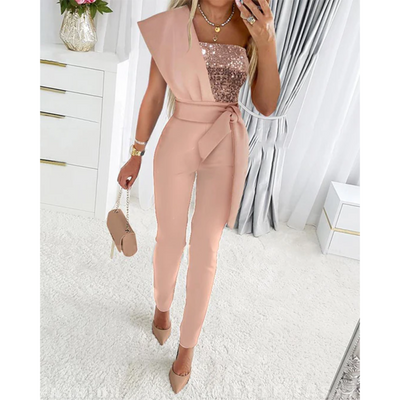 Giorgia - Elegant Glitter Jumpsuit with Bow Detail