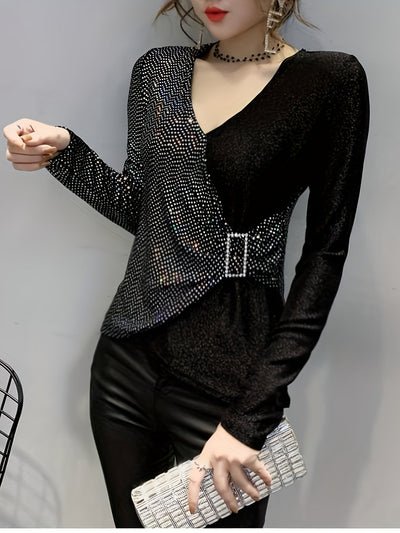 Eliana | Elegant Sequin V-Neck Top with Buckle