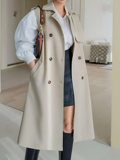 Elina | Elegant Long Trench Coat Vest with Waistband for Women 