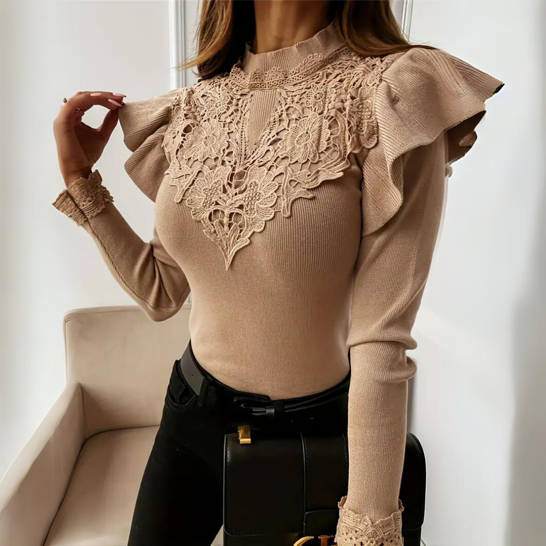 Elizabeth | Elegant Top with Lace Details and Puff Sleeves