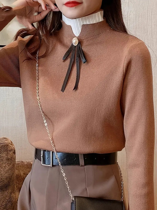 Ella | Elegant Ribbed Layered Blouse with Bow