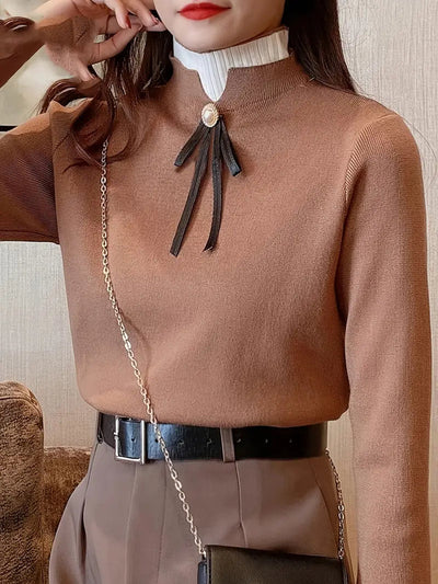 Ella | Elegant Ribbed Layered Blouse with Bow