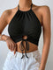 Emilia | Black Halter Crop Top 