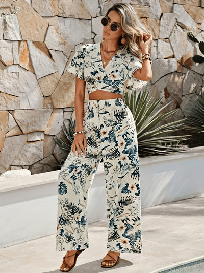 Emilia | Tropical Print Two-Piece Set with Wide Pants