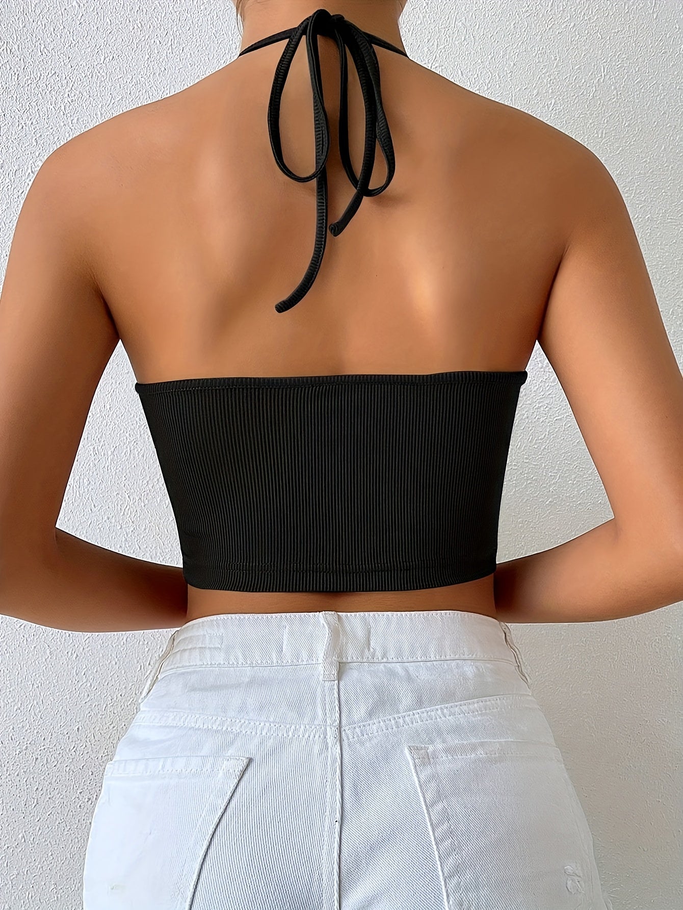 Emilia | Black Halter Crop Top 